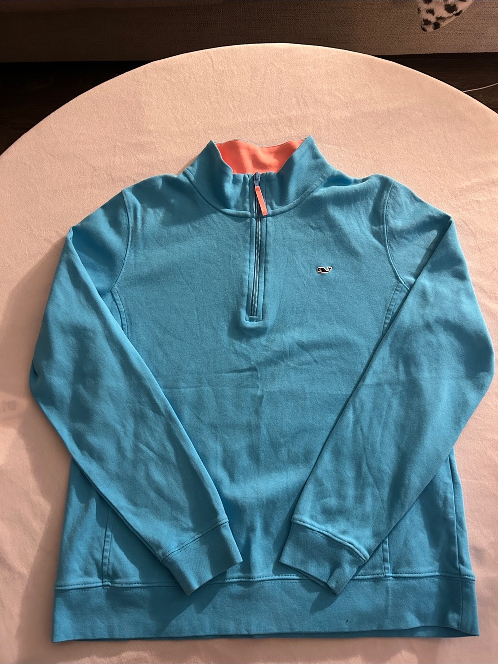 Vineyard Vines Sky Blue Quarter-Zip Sweatshirt with Coral Trim